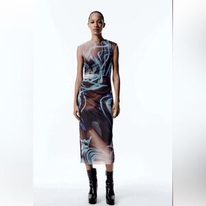 ZARA PRINTED TULLE DRESS